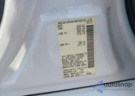 2015 Nissan Altima 2.5/2.5 S/2.5 Sl/2.5 Sv z USA, uszkodzony, nr VIN 1N4AL3AP5FC282142